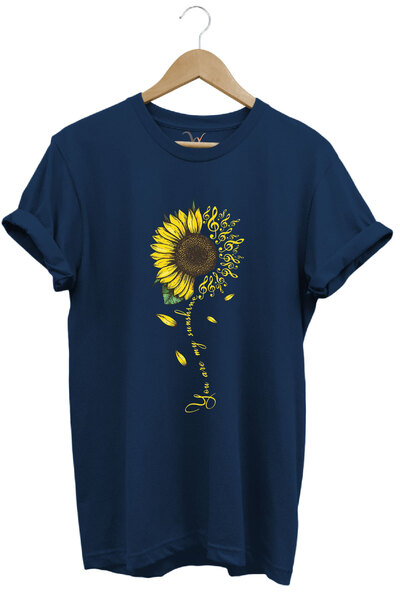 WİDİ Yellow Sunflower Pattern You Are Sunshine Text Printed 100% Cotton Regular Fit Unisex T-Shirt