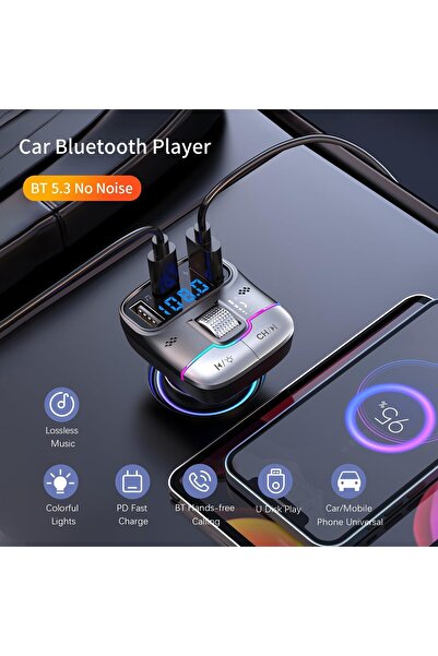 erorex Bluetooth 5.3 Fm Transmitter Car, Fm Transmitter Bluetooth，Lag-Free Music Streaming, Bluetooth Car