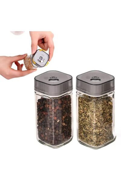AC BOX Home Adjustable Salt Shaker Glass Spice Rack Set, 2 Pieces, Ideal for Salt, Pepper Flakes, Black Pepper, Mint,