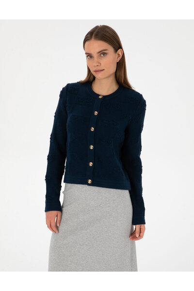 Pierre Cardin Navy Blue Slim Fit Knitwear Cardigan 50310960-Vr033