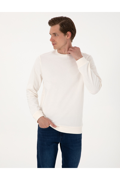 Pierre Cardin Ekru 2 İplik Regular Fit Bisiklet Yaka Basic Sweatshirt 50314054-VR019