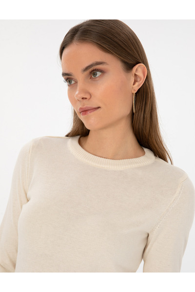 Pierre Cardin Ekru Slim Fit Bisiklet Yaka Basic Kazak 50315758-VR019