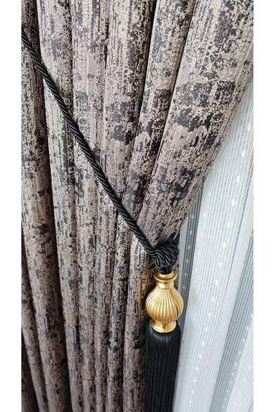 Yuka Panel Background Curtain Black Coffee Marble Pattern Gray Single Wing 1/3 Tight Pleated Luxury Series Heavy Gramage