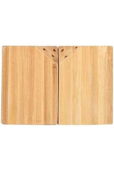 AC BOX Set of 2 Bamboo Salt and Spice Shakers Practical Wooden Design with Magnet (Cut Square) Ac Box