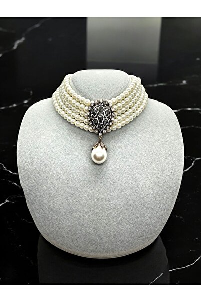 FUYA JEWELLERY Elmas Montür Zirkon Taşlı İnci Kolye