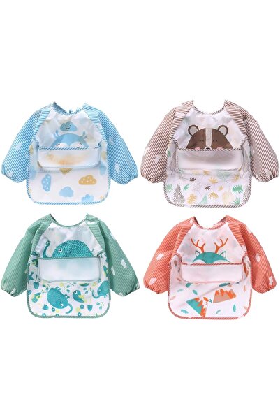 erorex 4Pcs Long Sleeve Baby Bibs Mess Proof Infant Feeding Bibs Food Catcher Waterproof Cute Cartoon