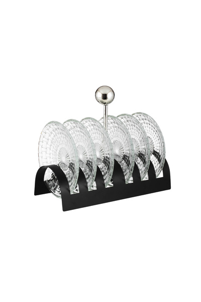 ABAREEK Black Dessert Plate Set on Stand, 6 Pieces