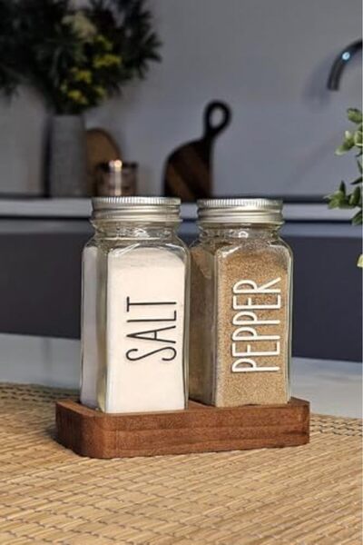 AC BOX 120 ml Glass Salt and Pepper Shaker Set with Stand – Silver Lid, Label, Transparent Spice Jar, Air