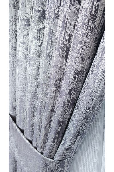 Yuka Panel Background Curtain Gray Light Marble Pattern Gray Single Wing 1/3 Tight Pleated Luxury Series Heavy Weight