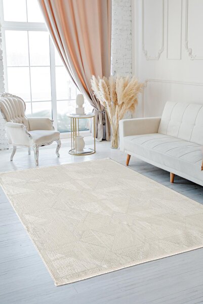 Cotto Home Quatro QU014A Beyaz Halı Modern Desen Pamuk Taban Salon Halısı Yat...