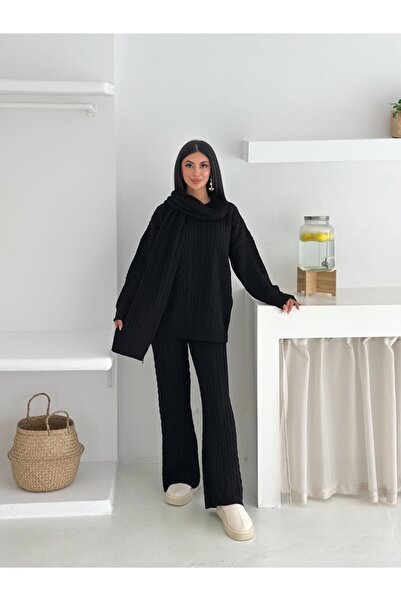 BisuModa طقم تريكو منسوج بنمط محبوك مع بنطلون