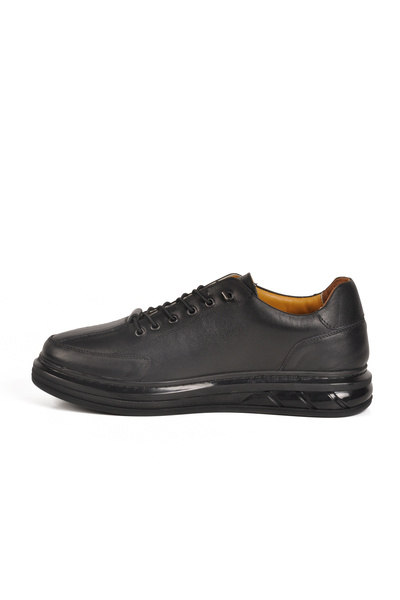 Aspor Black Orthopedic Genuine Leather Men's Casual Shoes