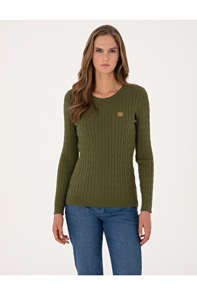 Pierre Cardin Khaki Slim Fit Crew Neck Basic Sweater 50317072-Vr027