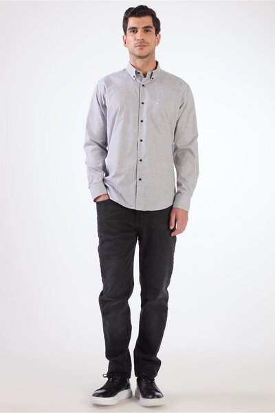 Dufy Siyah Kare Desen Regular Fit Uzun Kol Erkek Gömlek