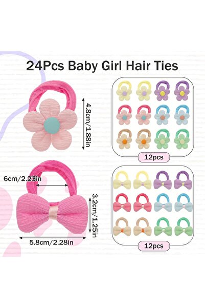 erorex 24 Pcs Soft Seamless Flowers Bows Hair Bands No Damage Girls Hair Bows Hair Bows Ties Cute Elastic