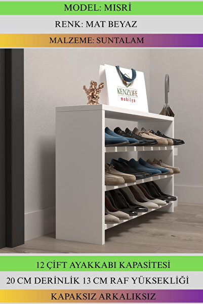 Kenzlife Ayakkabılık Mısri Mat Beyaz Suntalam 050*080*20 Oniki Çift Ayakkabı Kapasitesi Arkalıksız