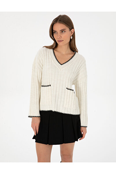 Pierre Cardin Ecru Comfort Fit V-Neck Sweater 50310935-Vr019