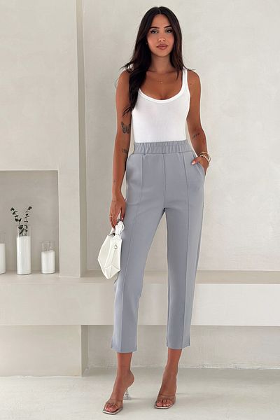 EGHO High Waist Leg Slit Ribbed Stitching Neoprene Look Scuba Women's Pants