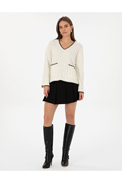 Pierre Cardin Ecru Comfort Fit V-Neck Sweater 50310935-Vr019