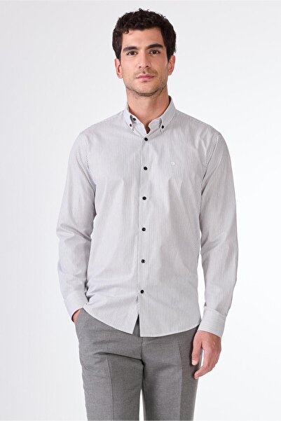 Dufy Siyah Kare Desen Regular Fit Uzun Kol Erkek Gömlek