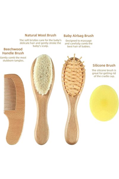 erorex 4Pcs Baby Hair Brush Set Premium Wooden Soft Bristle& Natural For Newborns & Toddlers
