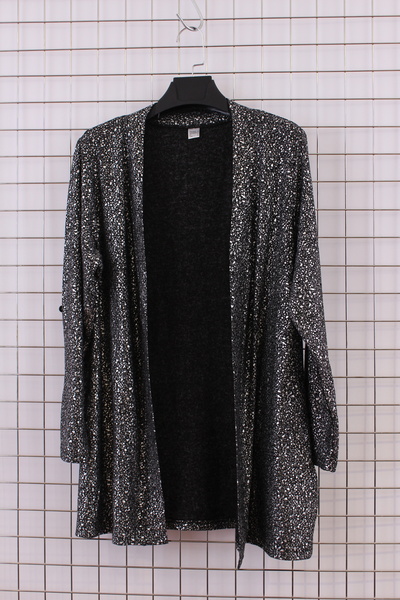YXL COLLECTION Women's Plus Size Lycra Epaulettes Silver Foil Print Detailed Tape Collar Long Sleeve Cardigan
