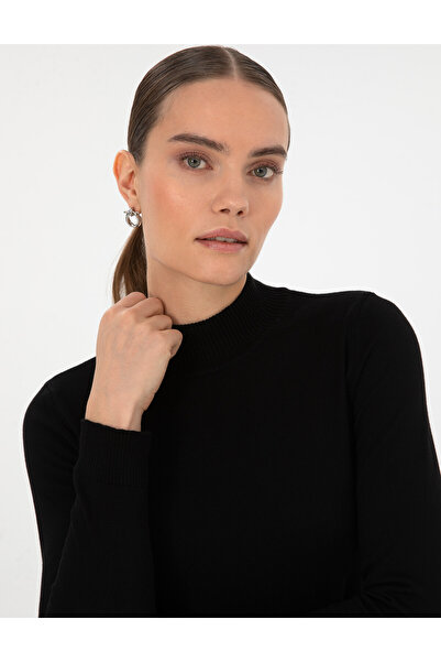 Pierre Cardin Black Slim Fit Half Turtleneck Basic Sweater 50315768-Vr046