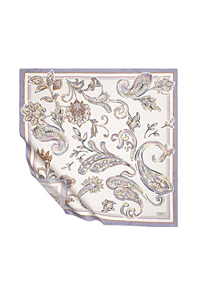 ipekevi Eșarfă de mătase twill alb liliac 1359