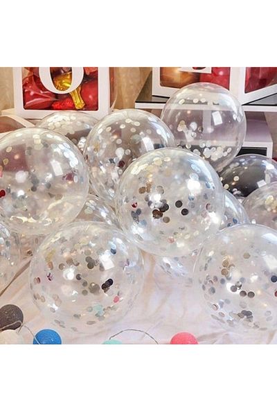 Partifabrik Silver Confetti Transparent Balloon 5 Pieces