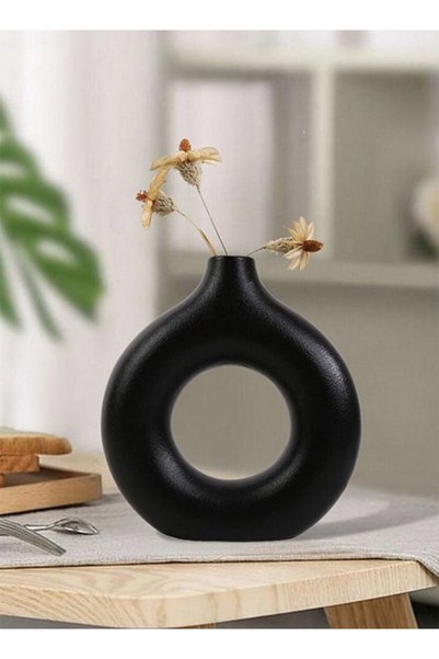 Generic 1-Piece Solid Color Ceramic Decorative Flower Vase Black 14.3 x 13.3 ...