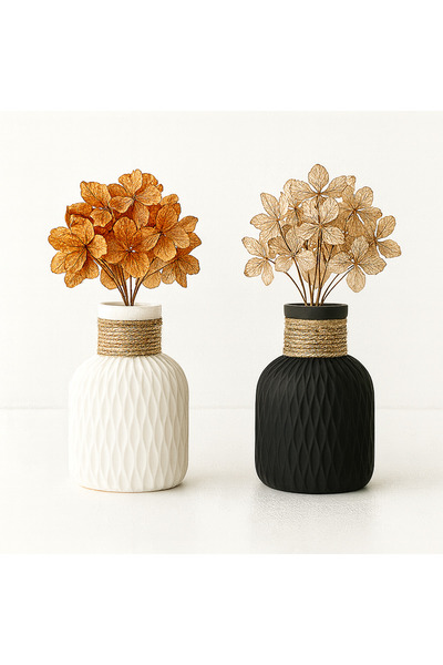 LalezarHome Decorative Set of 2 Concrete Vases – Black & White, Jute Rope Detail, Modern Minimal Design
