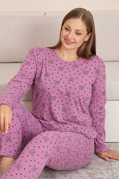 STELLAPİNK BATTAL UZUN KOLLU FİYONK BASKILI PİJAMA TAKIMI - PEMBE