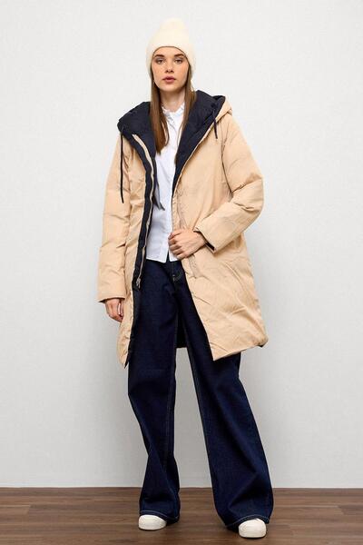 Olcay Hooded Two-Color Double-Sided down Jacket Laci̇-Taş 5371