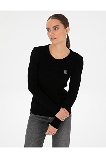 Pierre Cardin Black Slim Fit Crew Neck Basic Sweater 50317072-Vr046