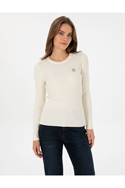 Pierre Cardin Ekru Slim Fit Bisiklet Yaka Basic Kazak 50317072-VR019