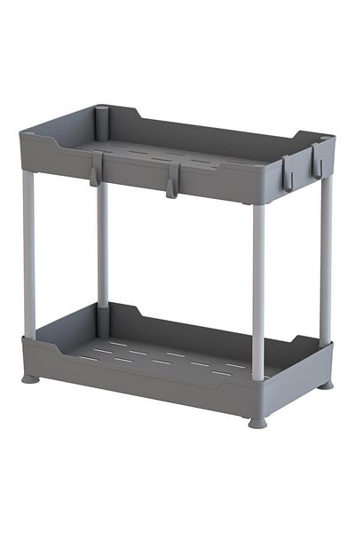Egem Home Gray 2-Tier Organizer Kitchen Shelf Bathroom Shelf, Cabinet under Counter under Sink Detergent Rack