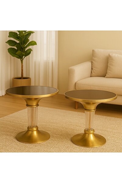 Altun Home Ev Dekarasyon AYAĞI KRİSTAL PAŞABAHÇE CAM SEHPA 2 Lİ GOLD