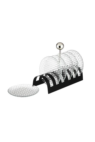 ABAREEK Black Dessert Plate Set on Stand, 6 Pieces