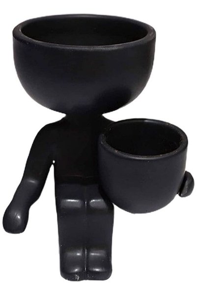 Generic Human Shaped Succulent Ceramic Flower Pot Vase Black One Size