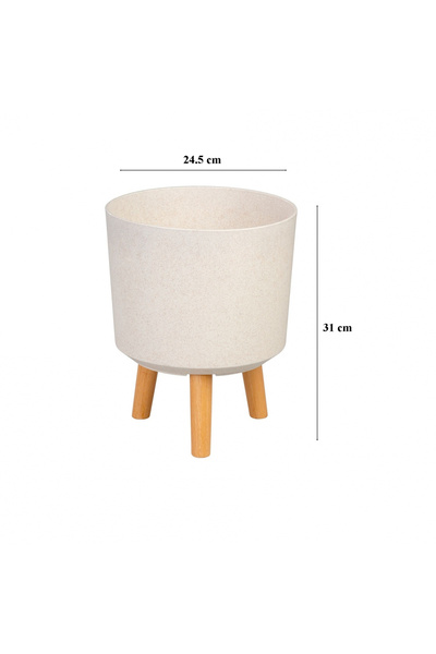 SGTT Plastic flower pot with 3 legs, WhiteWheat, capacity 7.75 liters, 24.5x31 cm