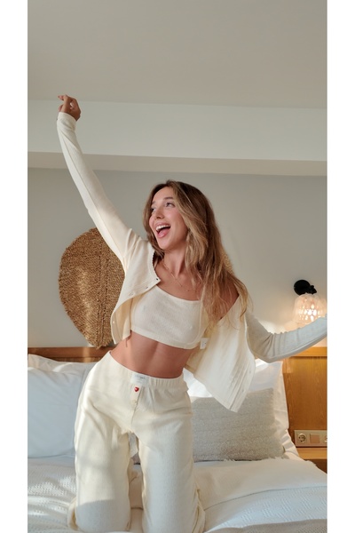 Livska Premium Women's Pajama Set - Triple Pants Bustier Cardigan Bottom Top Women's Set