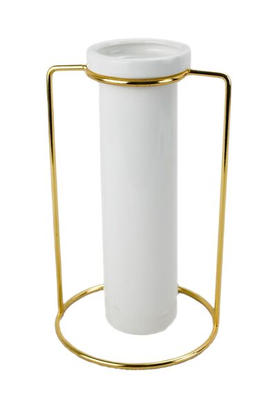 Generic Tube Vase for Flowers, Ceramic Vase with Metal Stand Racks, Hydroponic Tube Vase, Golden Plated Met