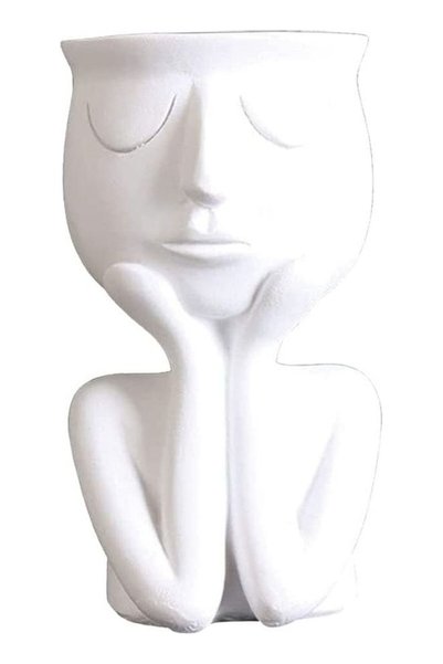 Generic Decorative Modern Face Head Flower Pot Vase White One Size