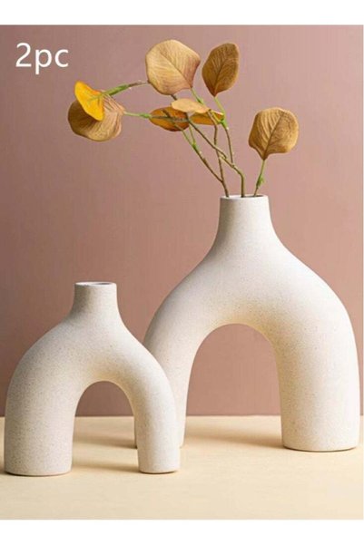 Generic 2-Piece Modern Simplicity Ceramic Frosted Vase Decorative Vase Off-White