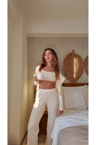 Livska Premium Women's Pajama Set - Triple Pants Bustier Cardigan Bottom Top Women's Set