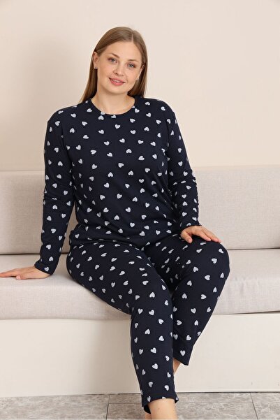 STELLAPİNK BATTAL UZUN KOLLU KAPLİ PİJAMA TAKIMI - LACİVERT