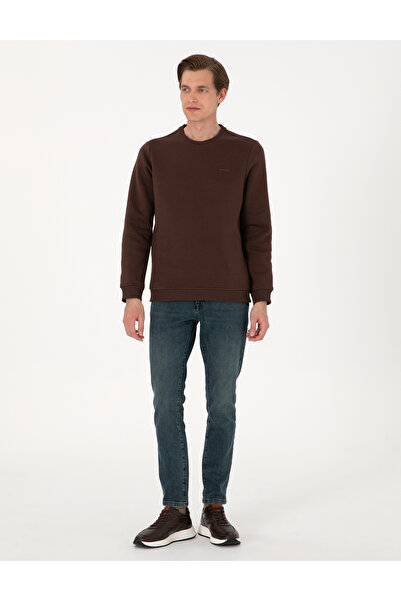 Pierre Cardin Kahverengi 3 İplik Regular Fit İçi Polarlı Bisiklet Yaka Basic Sweatshirt 50315021-VR029
