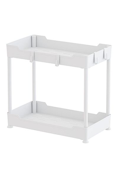 Egem Home White 2 Tier Organizer Kitchen Shelf Bathroom Shelf, under Cabinet Counter under Sink Detergent Holder