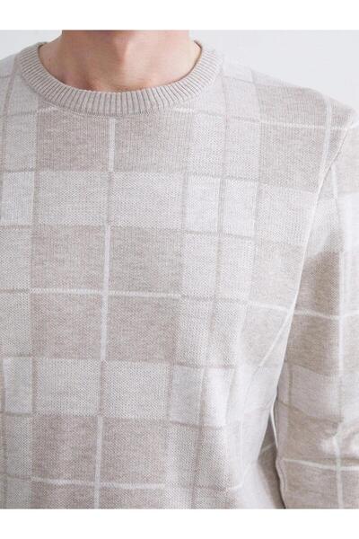 LC Waikiki Lcwaikiki Classic Crew Neck Long Sleeve Plaid Men's Knitwear Sweater (W5)