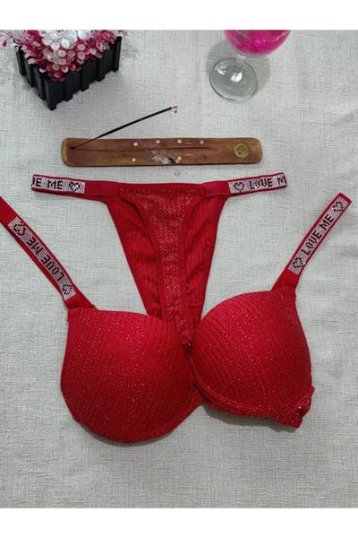 Butik Simli Kırmızı Sütyen Takımı